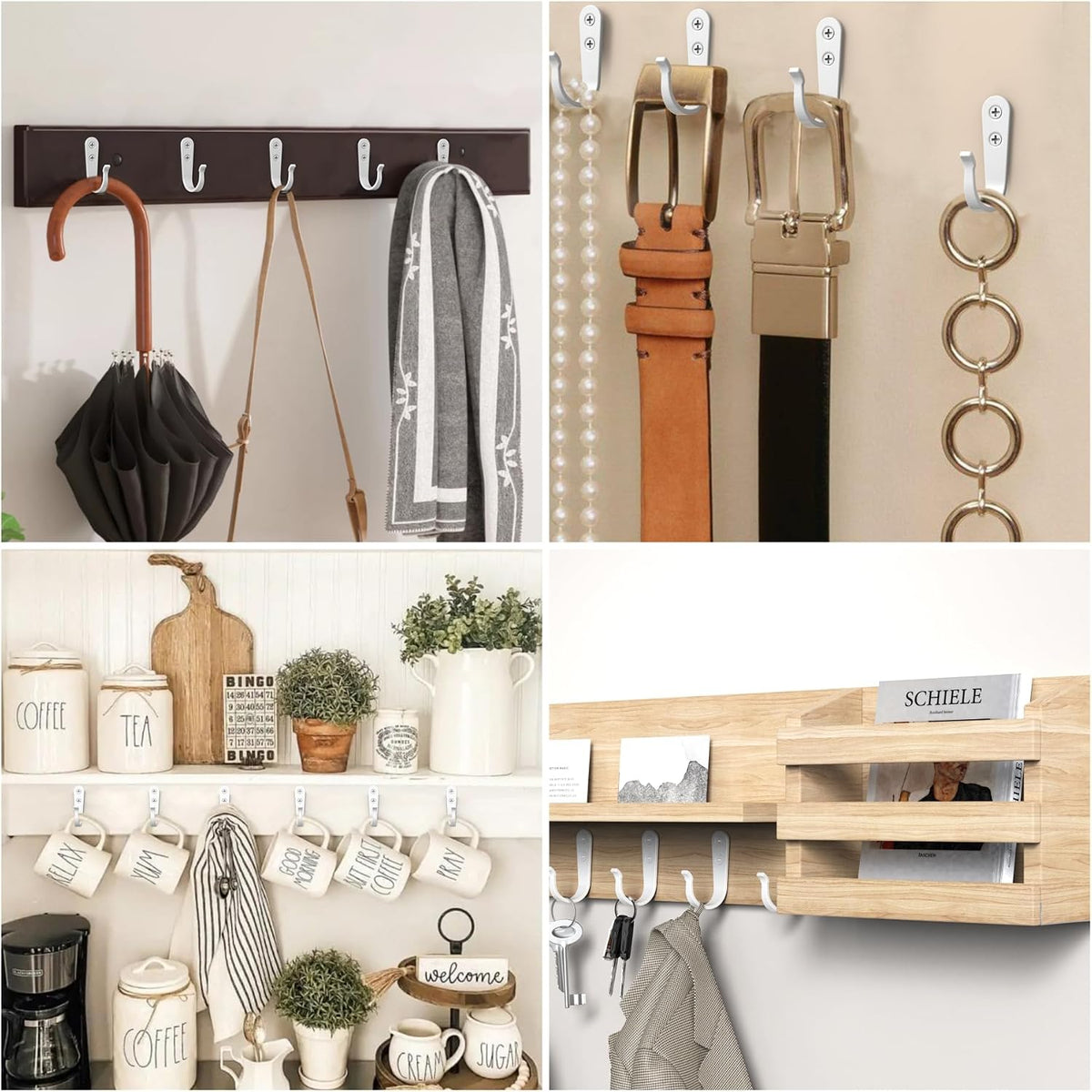 Hooks fitted inside a cupboard door for tea towels