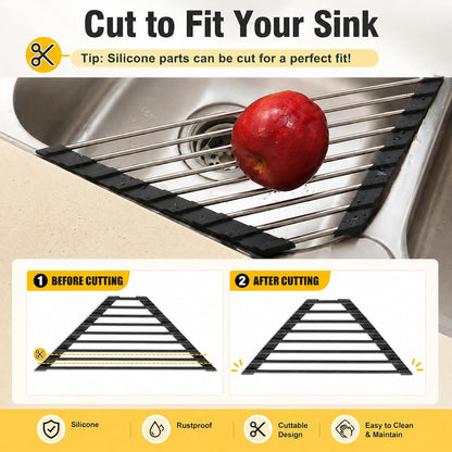 The silicone bars can be cut with scissors to fit your own sink