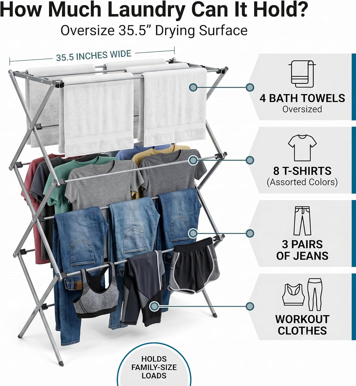 The airer folded flat for storage behind a door