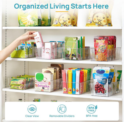 The bins in use on pantry shelves