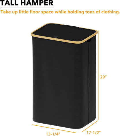 The hamper standing in a bathroom beside a wall